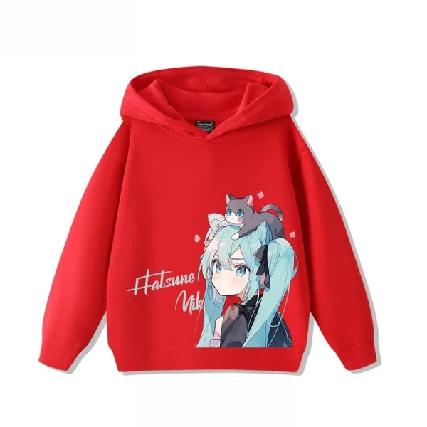 Hatsune Miku MIKU 2025 Trend Explosion Cartoon Print Children's Hooded Sweatshirt Boys and Girls Autumn Winter  All-match Tops