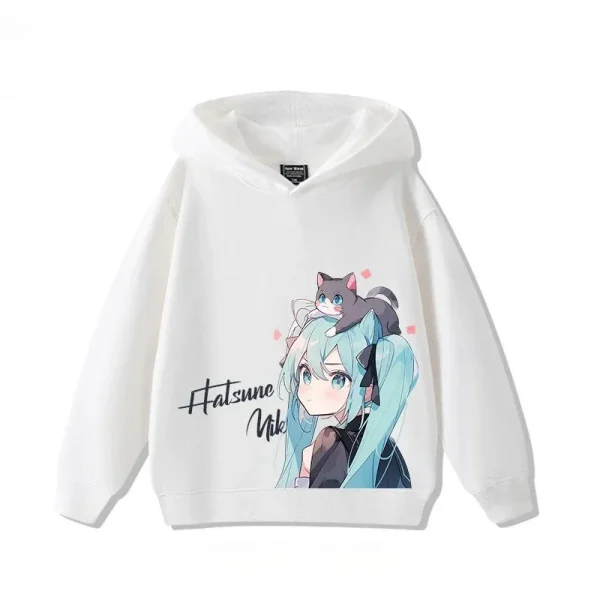 Hatsune Miku MIKU 2025 Trend Explosion Cartoon Print Children's Hooded Sweatshirt Boys and Girls Autumn Winter  All-match Tops