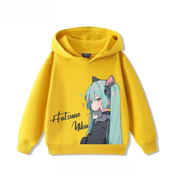 Hatsune Miku MIKU 2025 Trend Explosion Cartoon Print Children's Hooded Sweatshirt Boys and Girls Autumn Winter  All-match Tops