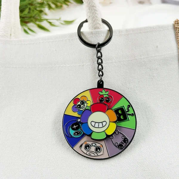 Dandys World Rotating Enamel Keychain Survival Horror Game Peripheral Key Ring Cute Pendant Bag Accessories Fans Gifts