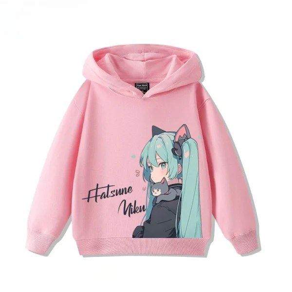 Hatsune Miku MIKU 2025 Trend Explosion Cartoon Print Children's Hooded Sweatshirt Boys and Girls Autumn Winter  All-match Tops