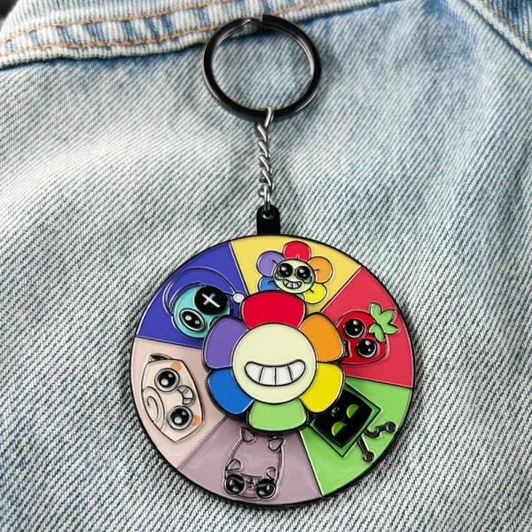 Dandys World Rotating Enamel Keychain Survival Horror Game Peripheral Key Ring Cute Pendant Bag Accessories Fans Gifts