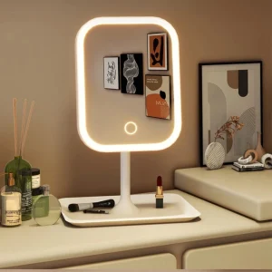 Sae64bd601118454ebbe42dc21d5e50b8Y.webp Unique Designer Vanity Mirror Three ColorsLEDLight Makeup Mirror Touch Control Desktop Mirror Bedroom Dressing Mirror