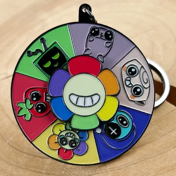 Dandys World Rotating Enamel Keychain Survival Horror Game Peripheral Key Ring Cute Pendant Bag Accessories Fans Gifts