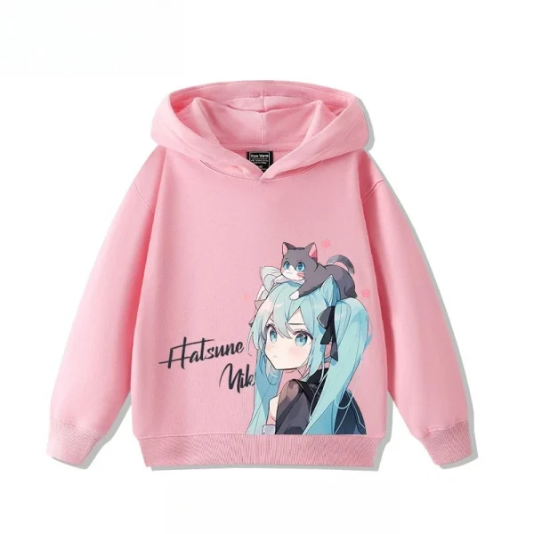 Hatsune Miku MIKU 2025 Trend Explosion Cartoon Print Children's Hooded Sweatshirt Boys and Girls Autumn Winter  All-match Tops